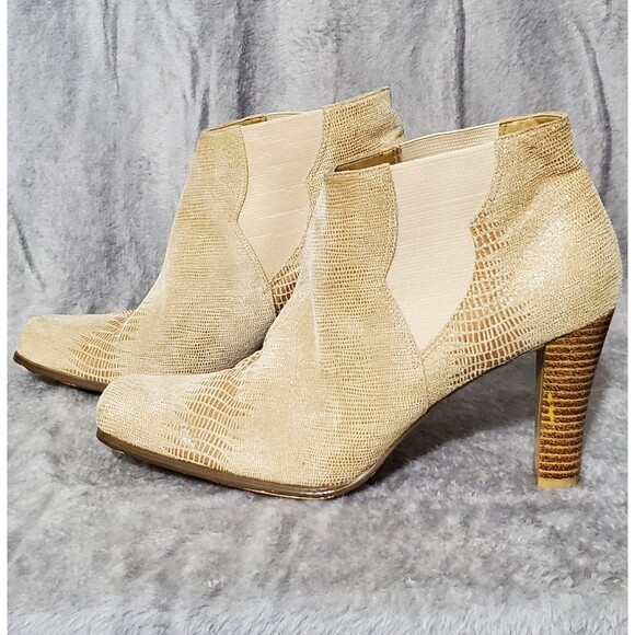 Newport News Ankle Booties Size 9B Tan Beige Textured/Heel Genuine Leather - Picture 1 of 9